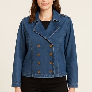 Vintage Just Blue Denim Jacket Women’s Size L Double Breasted Gold Button Blazer